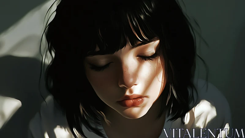 Young woman with closed eyes in strong directional light