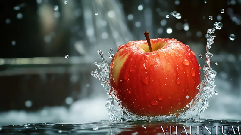 Crisp rebel apple cannonballing through crystal splash.