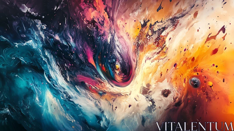 Abstract cosmic vortex with swirling contrasting colors.