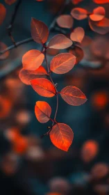 Ember leaves suspended in twilight teal forest hush.