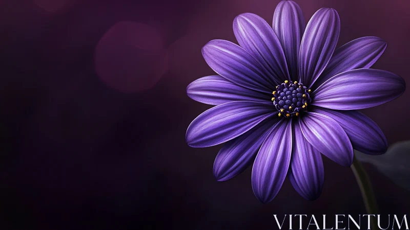 Purple Daisy's Gentle Glow Against Darkness.