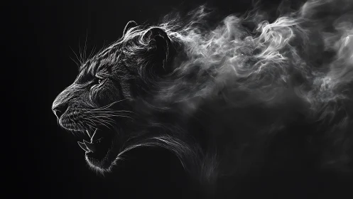 Roaring smoky panther head dissolves into swirling darkness