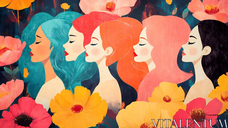 Colorful Women’s Portraits in Modern Floral Art Style.