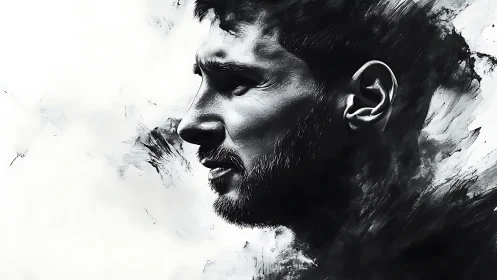 Monochrome side profile portrait in expressive brush strokes.