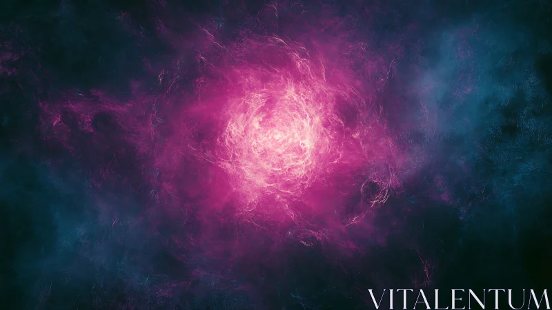 Pink energy nebula cloud against dark cosmic background.
