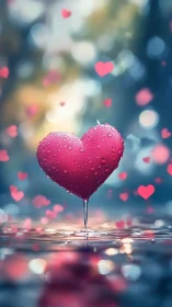 3D rendered heart-shaped object covered in water droplets.