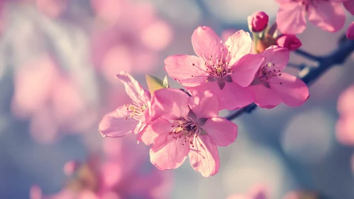 Delicate Pink Blossoms Dancing in Golden Sunlight