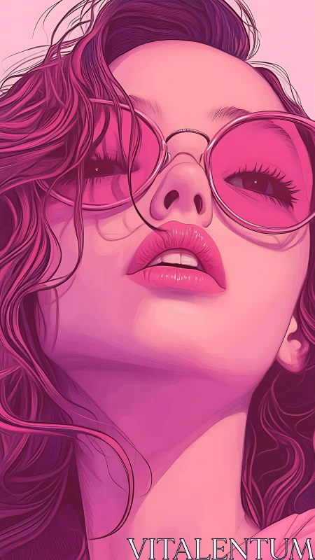 Dreamy pink portrait with bold sunglasses and soft glow.