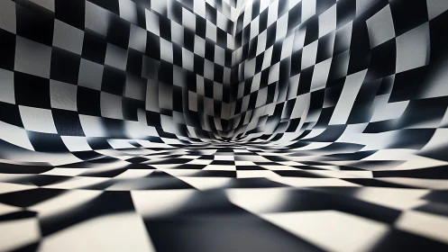 Curved checkerboard chamber warps spatial depth perception