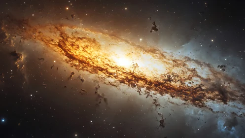 Photorealistic galactic nebula band with luminous core structure.