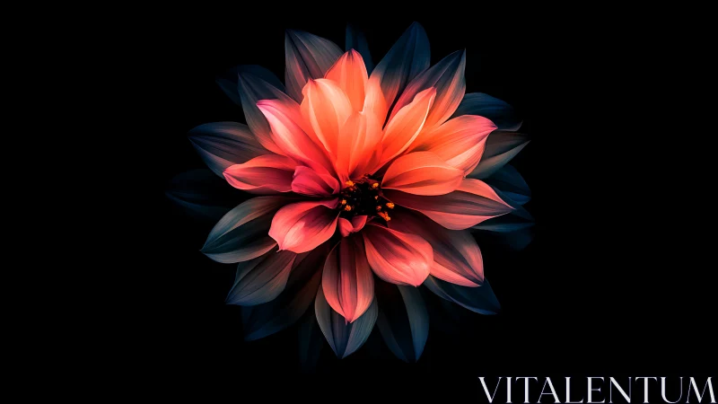 Radial symmetric abstract flower with luminous gradient petals rendered