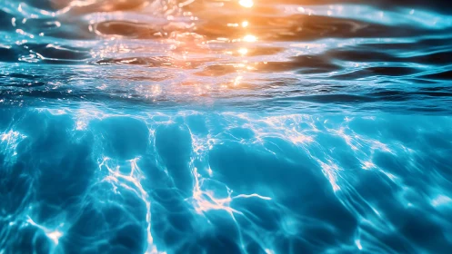 Sunlit ocean surface ripples cast glowing patterns below