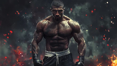 Hyperdefined boxer portrait with dramatic lighting and embers
