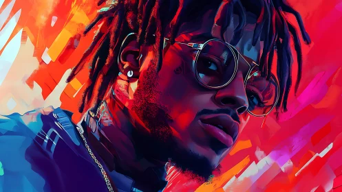 Neon-splashed portrait of a cool gaze in electric reds.