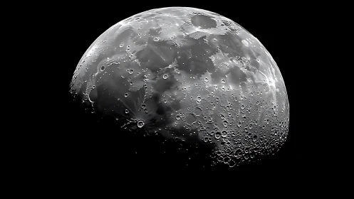 Lunar surface close-up with cratered terminator region.