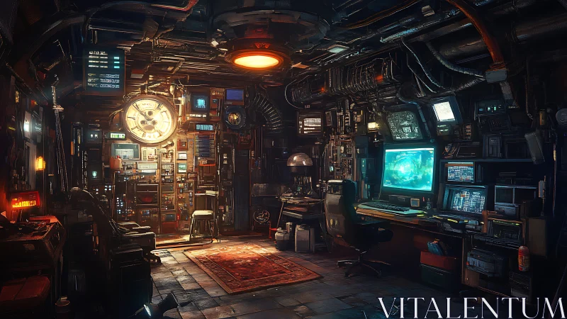 Chronomancer&rsquo;s neon lab hums with clocks, cables and code.