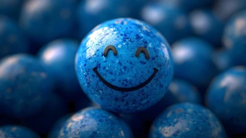 Smiling blue marble brings a bright pop of cheerful energy.