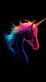 Neon stardust unicorn drifts through a hush of cosmic night