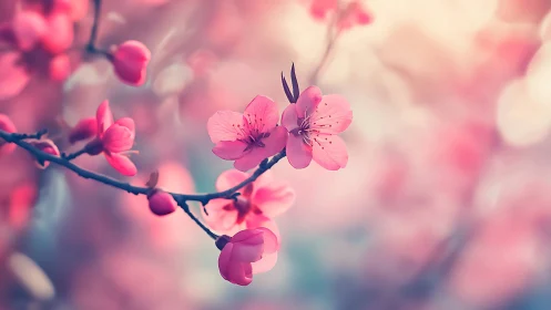 Pink Flowering Branch with Shallow Depth of Field.