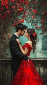 Two Hearts Beneath Crimson Blossoms.