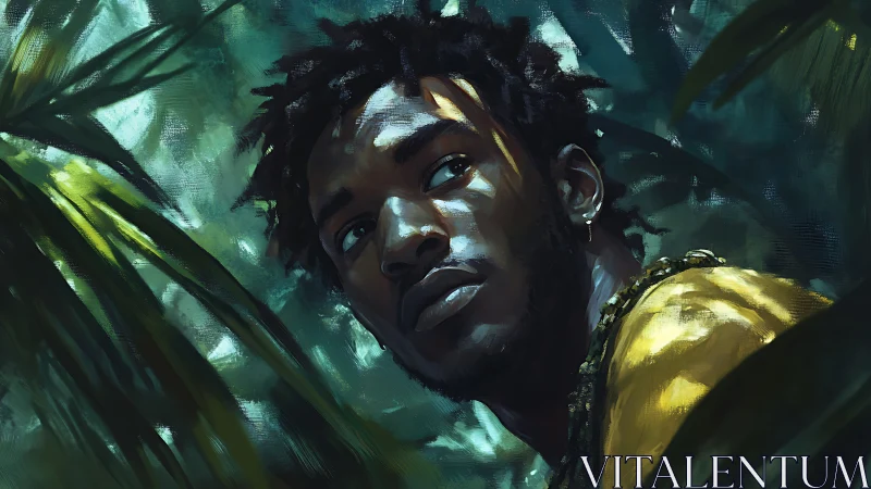 Jungle lookout bathed in emerald light and quiet tension.