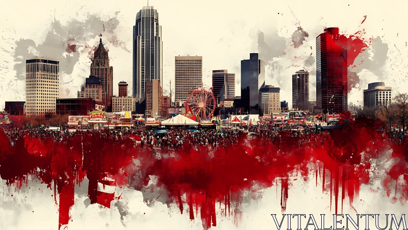 City carnival skyline splashed with bold red energy.