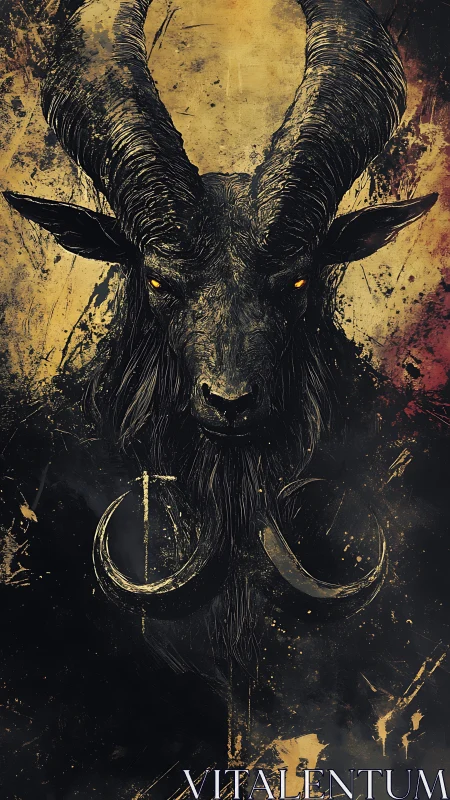 Demonic goat head dominates gritty, textured canvas space
