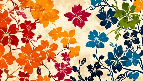 Botanical Silhouettes: Vibrant Floral Pattern on Cream.