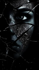 Shattered gaze in midnight glass, a fractured silent portrait.