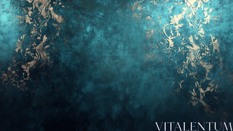 Ornate teal damask texture with distressed metallic patina.