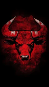 Bold crimson bull portrait glowing against midnight shadows.