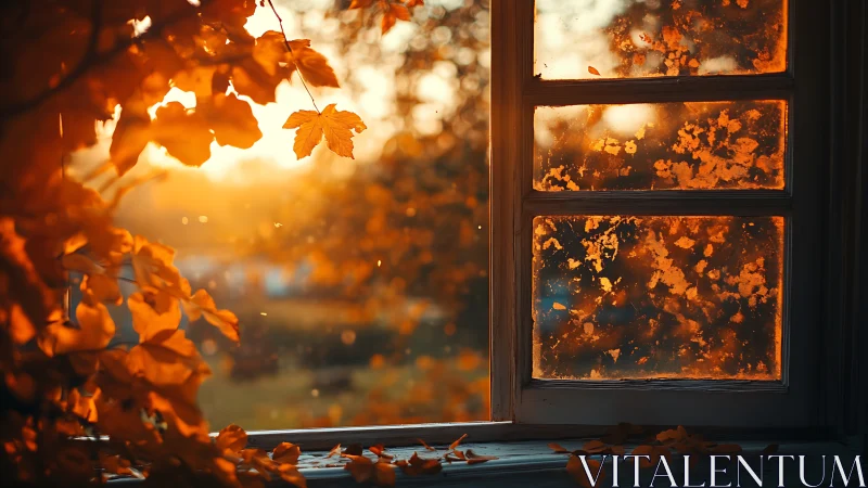 Autumn sun drifts through a leaf-kissed memory window.