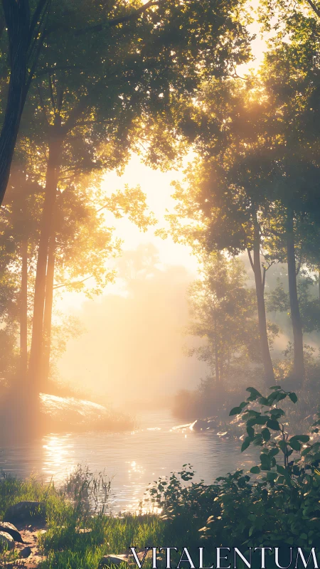 Luminous Forest Corridor: Dawn Light Through Canopy.