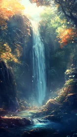 Sunlit forest waterfall and quiet hidden river pool.