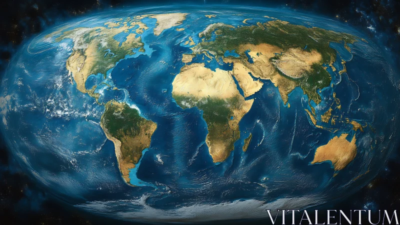 Orthographic world map rendering visualizes global landmasses