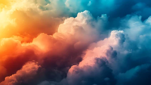 Digital painting of prismatic storm clouds in gradient skyscape.