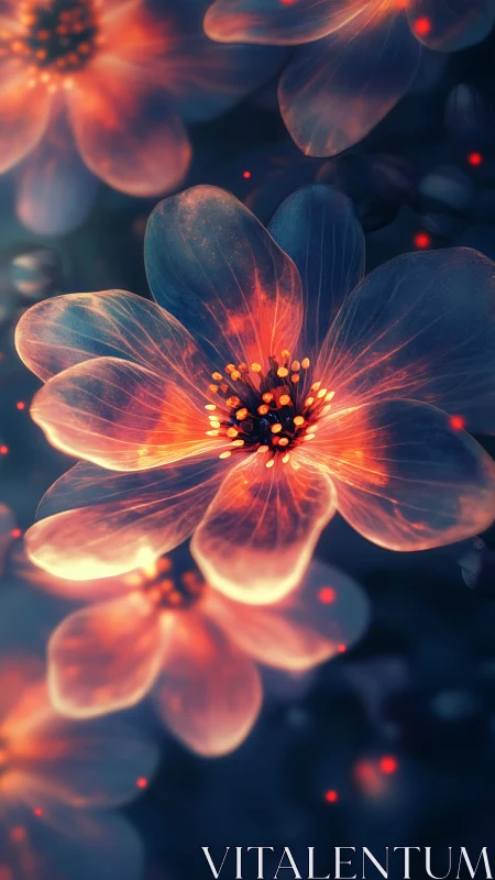 Translucent glowing flowers with dark abstract background.