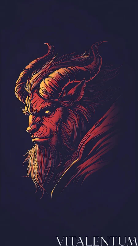 Horned demon profile rendered in high-contrast vector gradients