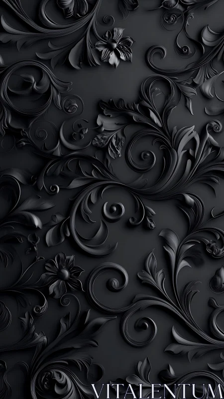 3D baroque floral relief with monochrome ornamental scrollwork.