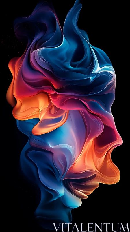 Digital painting of fluid dual-color abstract human profile.
