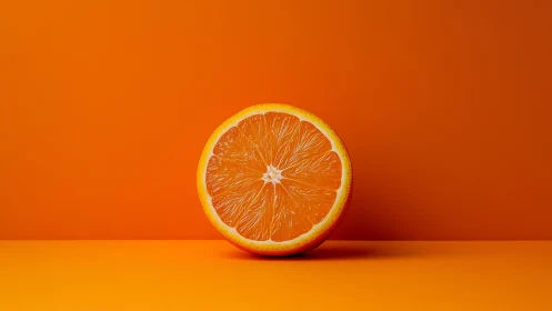 Orange half rests on monochrome orange studio background