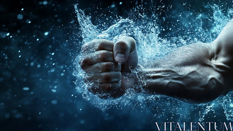 Water-splitting power punch frozen in electric blue motion.