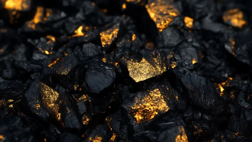 Black Ore With Gold Dust Texture. Precious Mineral.