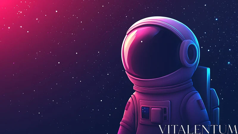 Neon starlight hums softly around a lone cartoon astronaut