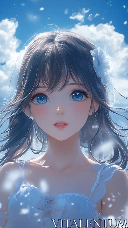 Aerial-lit anime portrait with volumetric sky scattering.