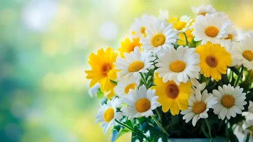 Cheerful Yellow and White Daisies in Blooming Spring Garden.
