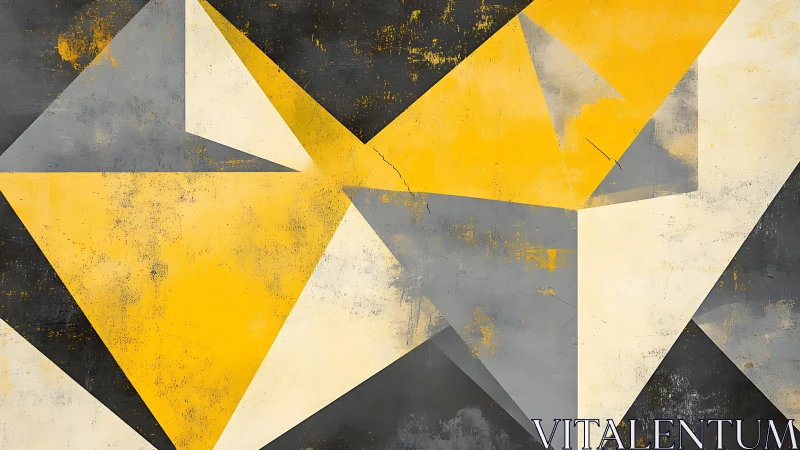 Weathered geometric abstraction in yellow, gray, and cream planes