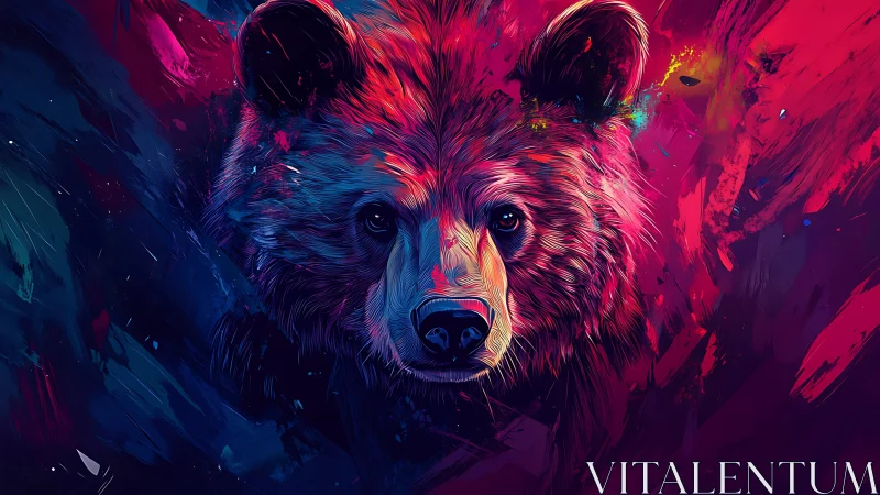 Digital bear portrait uses saturated dual-color lighting effects