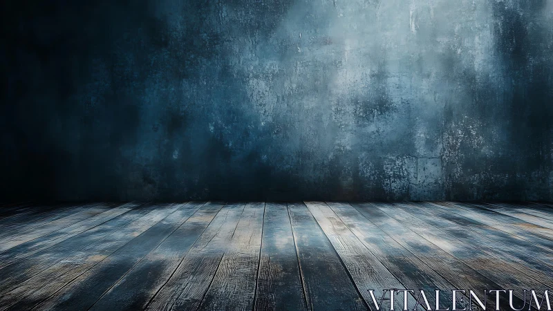 Aged wooden floor meets moody textured wall in cinematic light