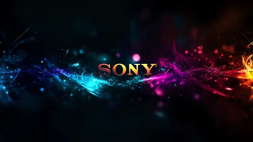 Sony logo glows amid swirling neon energy waves.